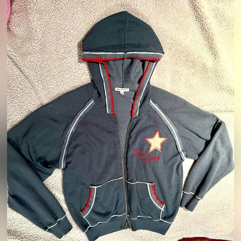 Major de lema vintage hooded jacket. Zipper. Size M. Blue with red stitching.